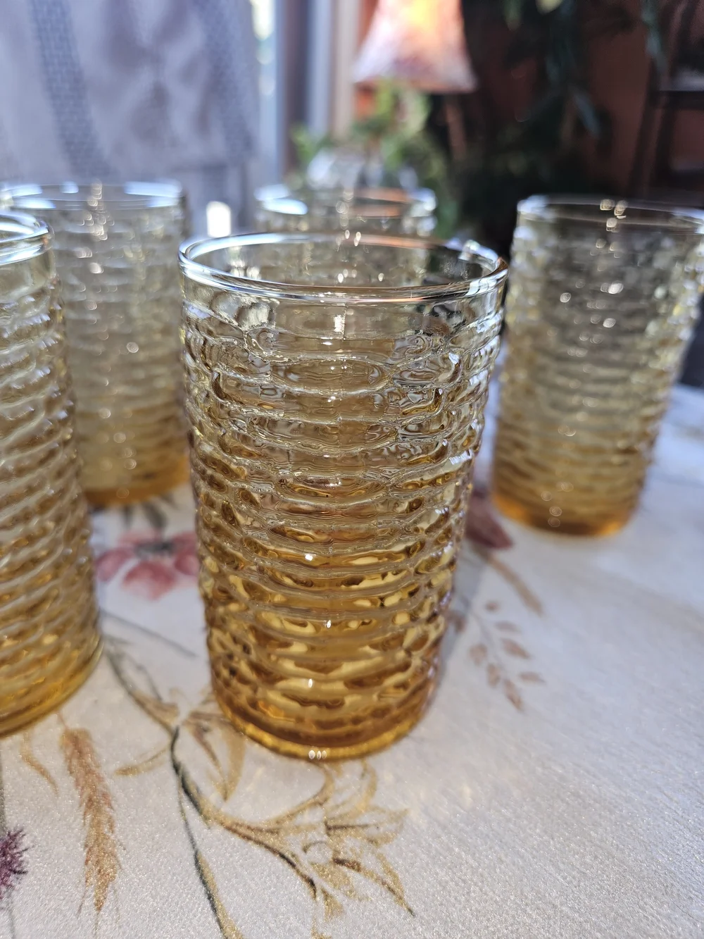5 Vintage Anchor Hocking Soreno Gold Juice Glasses
